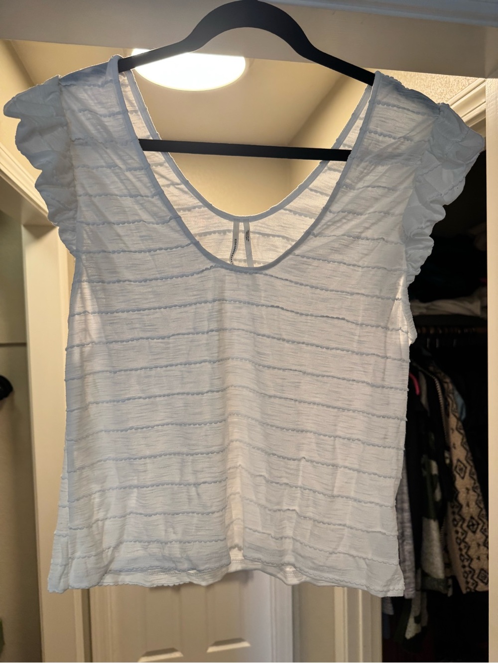 Anthropologie White Pom Pom Bubble Sleeve Tank Scoop Neck Top
